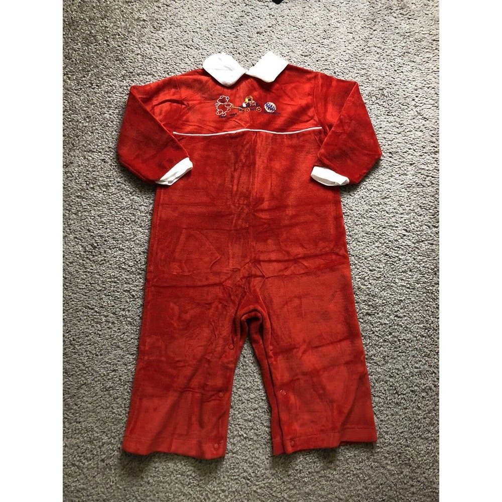 Vintage BabyGro Red Sleep Suit Pajamas Teddy Bear 24 Months 60’s
